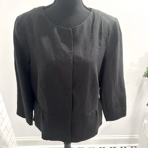 Talbots. NWT, Black Peplum linen jacket. Size 14. 100% lined, 3/4 length sleeves